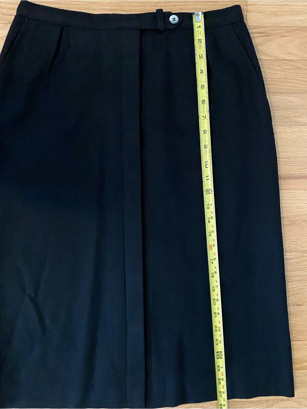 Vintage Evan-Picone Black Wool Blend Button Front Midi Skirt ILGWU
